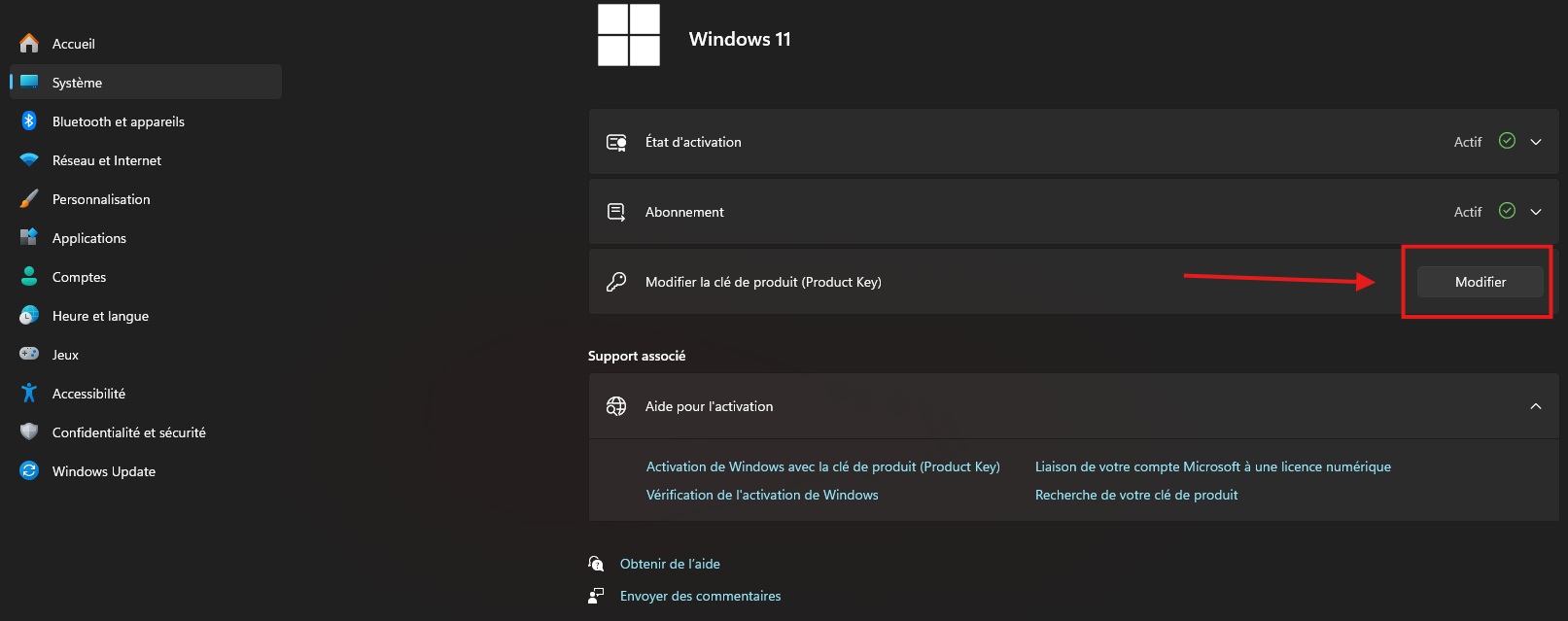 Modifier la clé Windows