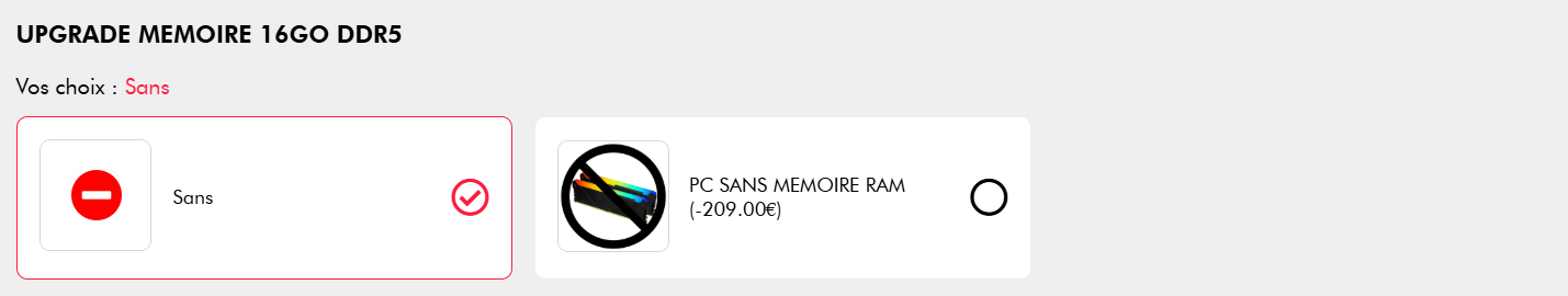 Option sans RAM sur une configuration PC gamer